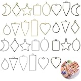 HUAZONTOM レジン枠 空枠 30個入り レジンフレーム 収納箱付き 合金素材 DIY手芸用 ハンドメイド パーツ 10パターン 星月 ハート 四角形 ゴールド/シルバー/古銅