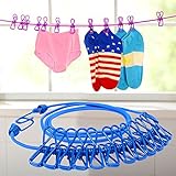 Dewelポータブル乾燥洗濯ロープClothesline旅行防風伸縮性Clothesline Hanger with 12 Hooks、5色オプション