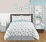 Sweet Jojo Designs Turquoise Blue and Gray Earth and Sky Birds Nature Girl or Boy 3 Piece Full / Que