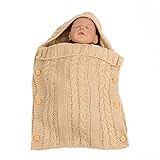 ベビー ニットおくるみ 赤ちゃん 柔らかい柔らかい肌触り 手編み感 ブランケット 出産祝い フード付きラップ 暖かい寝袋　 ベージュ