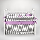 Elephant Chevron Zig Zag Gray & Lilac Baby Bedding - 5pc Crib Set by Sofia Bedding by Sofia Bedding