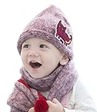 (ビグッド)Bigood 可愛い 赤ちゃん 帽子 ニット帽・マフラー セット 暖かい 女の子 男の子 ニットキャップ 子供 通学 通園 クリスマス（レッド）