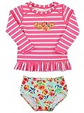RuffleButts ラッフルバッツ 長袖ラッシュガード 水着 上下セット フラワーストライプ (5) [並行輸入品]