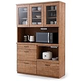 LOWYA （ロウヤ） 食器棚 熱・湿気がこもりにくいモイス加工 耐震ラッチ付き 国産 可動棚 アンティーク調 リアル木目 キッチン収納 幅120cm ナチュラル おしゃれ