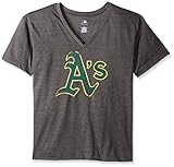 MLB Oakland Athletics女性用チーム半袖VネックTシャツロゴ、3 x、チャコール/ヘザー