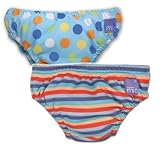 Vital Innovations Bambino Mio 2SWJL-BS-OS Swim Nappy, Set of 2, Blue Spots and Orange Stripes, Large