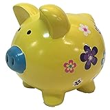 セラミック貯金箱フローラル柄デザインイエロー