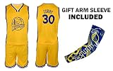 ファンKitbag Steph CurryジャージーキッズバスケットボールイエローCurryジャージー&ショーツ子供用ギフトセット& # x2713 ;バスケットボール圧縮Shooterアームスリーブ