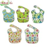 Ohbabyka5点セット ビブ お食事エプロン スタイ よだれかけ スーパービブ 防水 袖なし 保育園 ベビー用エプロン 給食 ポケット付き 赤ちゃん用エプロン 離乳食エプロン (SZY030506