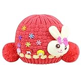 Happy　Cherry　超人気　帽子　ニット　キャップ　女の子　ベビー　キッズ　キュート　可愛い　綿　兎人形付き　ボンボン付き　プレゼント　レッド