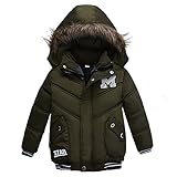 POTOJP 子ども用 中綿コート フワフワ毛襟 ダウンジャケット ジッパー ダウンコットンコート キッズ 上着 フード付け アウター 男の子 冬 防寒綿服 コットンジャケット 日常着 (100, M
