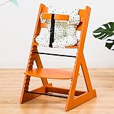 【ベビーチェア ハイチェア 高さ調節 木製 専用クッション付き】こどもと一緒に成長するチェア 高さ調節可能！ 安全ベルト付き ふかふかクッションセット チェア色：オレンジ クッション色／柄：小水玉ブル