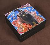黒猫アート、木製記念品またはメモリボックス、猫好きプレゼントby Deborah Julian 2 3/4 Inch Cube ブラック