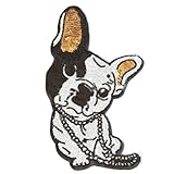 フレンチブルドッグ スパンコール 刺繍 ワッペン アップリケ アイロン パッチ ブラック ゴールド キラキラ フレブル ボストンテリア ブルドッグ 犬 ドッグ 手作り ハンドメイド カスタム DIY リメイク デコ オリジナル (ブラック＆ホワイト)