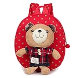【Pedonir】子供　迷子防止ひも リード付き　ハーネスリュック　クマ　熊　子供用　リード　迷子紐　お出掛けバック　かばん　赤ちゃん　リュック　可愛い (レッド)