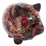 Black Floral Pig Money Box, Large Piggy Bank