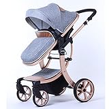 ベビーカーを折り畳む新しい、高風景、アルミニウム、双方向、取り外し可能な、4輪サスペンション、ベビーカーは、座ったり横に、四輪バギーことができます (グレー)