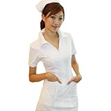 excellent.co 【本格的 4点セット】純白 ナース服 コスプレ（ナース服・ナースキャップ・白網タイツ・聴診器）