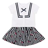Cutelove 子供服 Tシャツ スカート 上下セット ベビー ガールズ 女の子 綿 夏 キッズ ホワイト ストライプ チェリー プリント 可愛い
