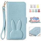 MAGICASE iPhone 12 mini ケース 手帳型 おしゃれ iPhone12 mini 手帳型 ケース人気 女性 可愛い スマホカバー かわいい iphone12ミニ ケース 手帳型 レディース どうぶつ 兎 ストラップ付き アイフォン12mini ケース手帳型 カード収納 アイフォン12ミニ ケース 財布型 高級PUレザー 横置き機能 落ち着いた色 5.4 inch，ライトブルー