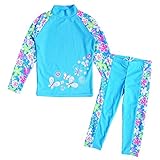 【水着子供用】女の子 ラッシュガード セパレー水着 半袖　ファッション　キュート 柔らかい　伸縮性　可愛い花柄　カラーステッチ 上下セット水着　スイミングスーツ (5-6歳(ラベル NO.6A), ブ