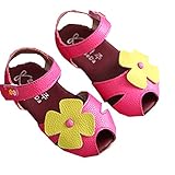 GoGokids可愛い　ベビー　女の子　サンダル　つま先　保護　お花　モチーフ 女児 子供靴シューズ 結婚式 発表会 演奏会 入園式 卒園式 ドレス (14.5cm, バラ色)