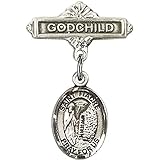スターリングシルバー赤ちゃんバッジwith聖辻馬車チャームとGodchildバッジピン1 x 5 / 8インチ