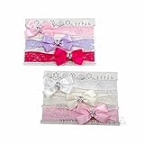 2 PACKS Of Baby Girls Lacey Headbands Gift Set Satin BOWS with Diamantes - PASTEL & CERISE PINK by B