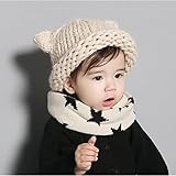 手編み風ニット帽 可愛い耳付き うさぎちゃんねこちゃん風 お出かけ お散歩お出かけ ベビー キッズ 赤ちゃん 子供用 防寒 防風 クリスマス　誕生日プレゼント (猫の耳)