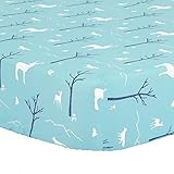 Blue Woodland Fitted Crib Sheet - 100% Cotton Sateen Teal Forest Animal Theme by The Peanut Shell