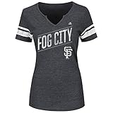 レディースマジェスティックMLB Plus成功is earnedノッチVネックTシャツ(プラス3 x、サンフランシスコジャイアンツ)