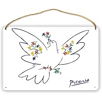Amazon.co.jp: 木製看板 サインプレート ピカソ 花と鳩 ドア