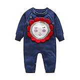 DWSIOOW　ベビー服　ニットロンパース　可愛い手作りひまわり　カバーオール　編み物　ボディスーツ　前開き　秋冬　カジュアル　男の子　女の子　普段着　お出かけ　プレゼントにも (ネイビー, 80cm