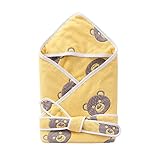 Happy Venture おくるみ フード付き ６重ガーゼ 新生児 赤ちゃん バスタオル ガーゼケット 100%綿 出産祝い ギフト 85×85cm (クマ柄)