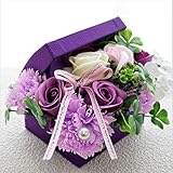 BIOフレグランスソープフラワー　オープンボックス　フタ付ボックス　お祝い　記念日　お見舞い　母の日　ホワイトデー　バレンタインデー　　 (パープル, ミニ)