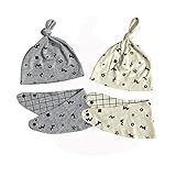 Ochine 新生児用(6カ月~1歳)帽子 ＆ スタイ 各2点セット ベビー よだれかけ 結びキャップ 柔らかい綿 おしゃれ かわいい ハーフバースデー 出産お祝いに