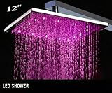 Yanksmartバスルーム12 "カラフルなつや消しニッケル真鍮スクエアLED雨ステンレススチールシャワーヘッドg45210