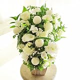 [KY97-1]供花アレンジメント　G&W Basket（グリーン・白系）＜　自宅のお供え花　仏壇花　枕花に　＞