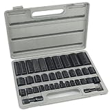 Simplyシルバー – 38pc 3 / 8 " & 1 / 2 " Duoコンボインパクトソケットセットディープ& Shallowメトリック/ SAE Flank