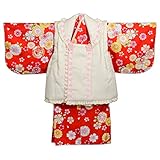 女の子ベビー被布着物セット 赤 100日 70cm 80cm 中国製