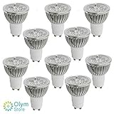 OlymStore 10 pcs GU10 4W LED Light Bulb Ultra Bright Spotlight, Warm White, 85-265V, 330 Lumen, 40 W