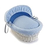 Clair de Lune Honeycomb White Wicker Moses Basket (Blue) by Clair de Lune