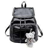 【ユウエ】リュック レディース かわいい リュックサック PU革バッグ 黒 ぬいぐるみ付き デイパック バッグ 鞄 撥水加工 大容量 通勤通学 女性用 018-mgls-x-3(F ブラック )