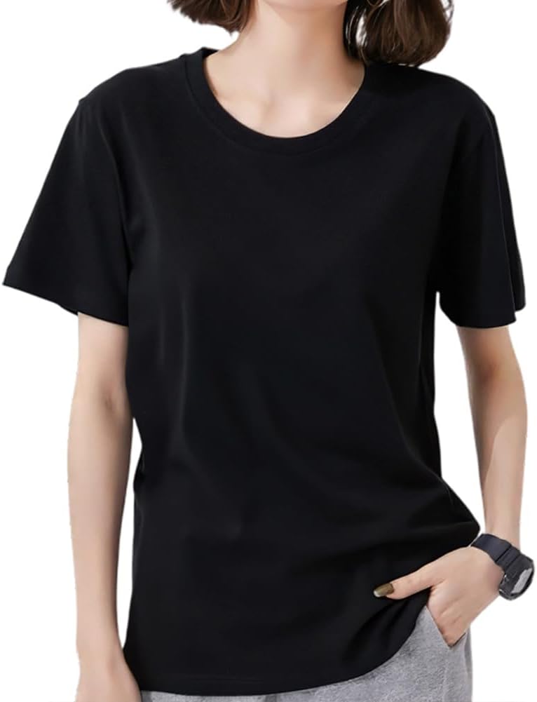 [AEZE] tシャツ レディース 半袖 綿100% 夏服 丸首 着痩せ 吸汗速乾 通気吸湿 肌ざり良い 人気 おしゃれ 無地 春 夏 秋