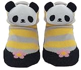 ツイン ベビーソックス パンダマスコット付 11~13cm 北欧ボーダー靴 イエロー