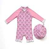 Bonverano　ラッシュガード　ベビー　女の子　長袖　ワンピース　UVカット　水着　キャップ付き　二点セット(18007-9-12M)