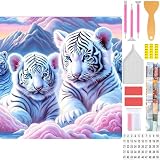 Amyaker ダイヤモンドアート キット 四角いビーズ 白いトラ ダイアモンドビーズ絵画キット 日本語キャンバス DIY 手作り絵画 手芸キット モザイクアート 5D モザイクアート ダイヤモンド塗装 全面貼り付けタイプ 30x30cm