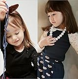 即納(韓国スタイル子供服) 子供レース付き長Tシャツ　キッズ長袖Tシャツ　女の子可愛洋服2色レース付き90-130100cm 110cm 120cm 130cm 140cm black,130