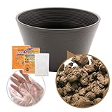 14号 プロが考えた睡蓮鉢(メダカ鉢) ブラウン + ビオの土(水草の粘土) 6L(3L×2) + 固形栄養素 + カルキ抜き