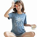 Spinas（スピナス） マタニティ 夏用 パジャマセット ブルー 太陽 授乳口付 半袖 短パン（XXL）